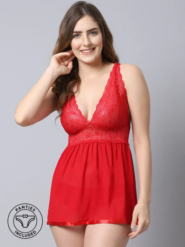 Bridal Babydoll with Matching G-String in Dark Pink - Lace - Image 2